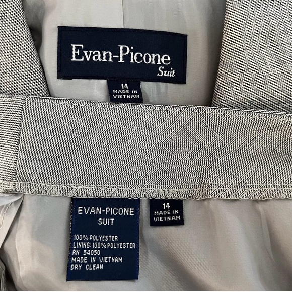 Evan Picone Polyester Pant Suit Size 14 2PC Light Gray Single Breasted Lined - Picture 7 of 7